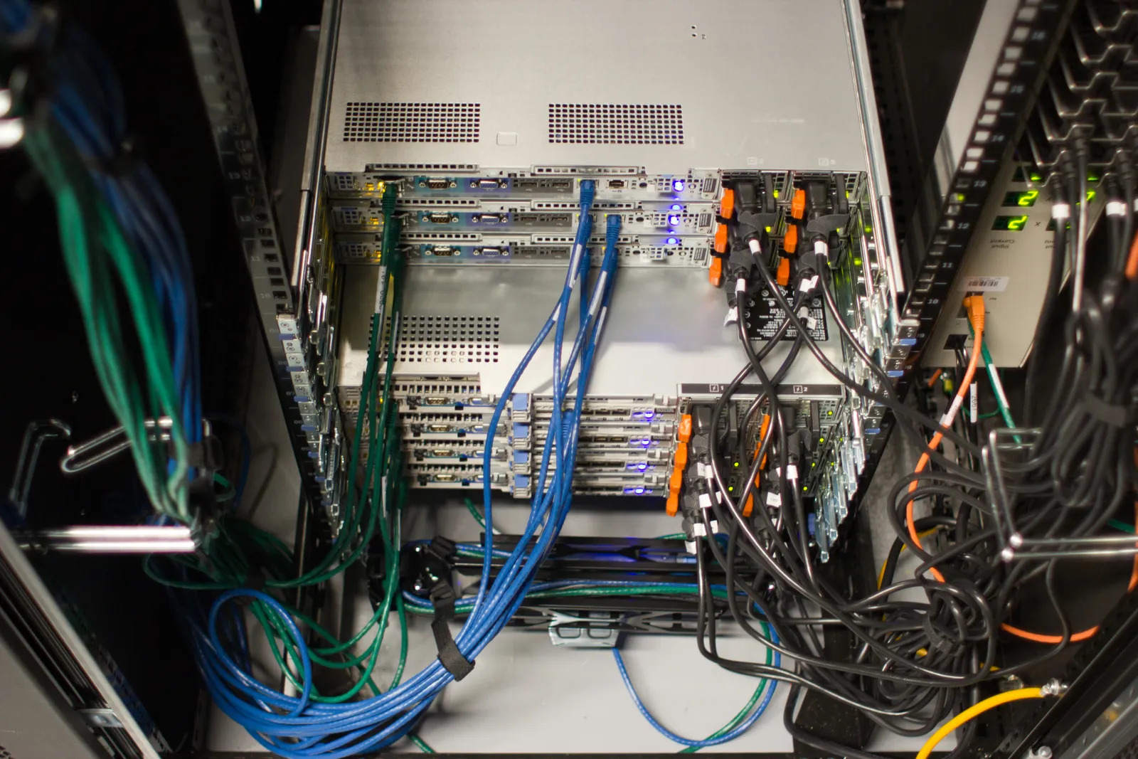 Rows of servers in a data center.