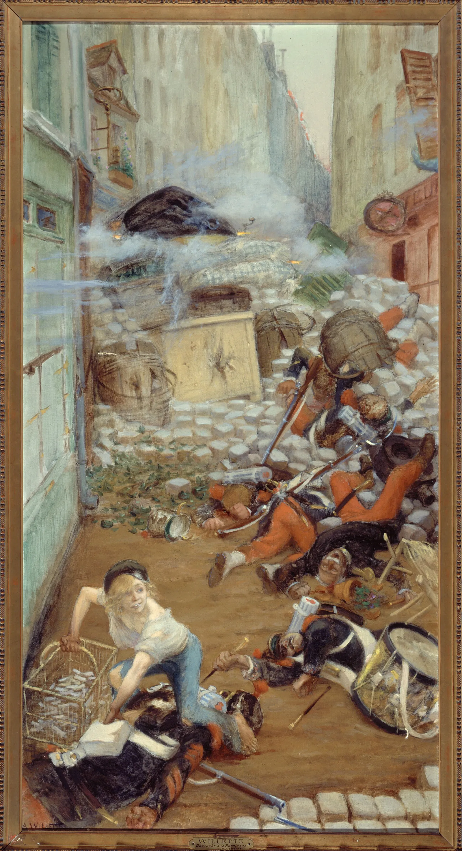 An illustration of Gavroche at the barricade, from Victor Hugo's 'Les Misérables.'