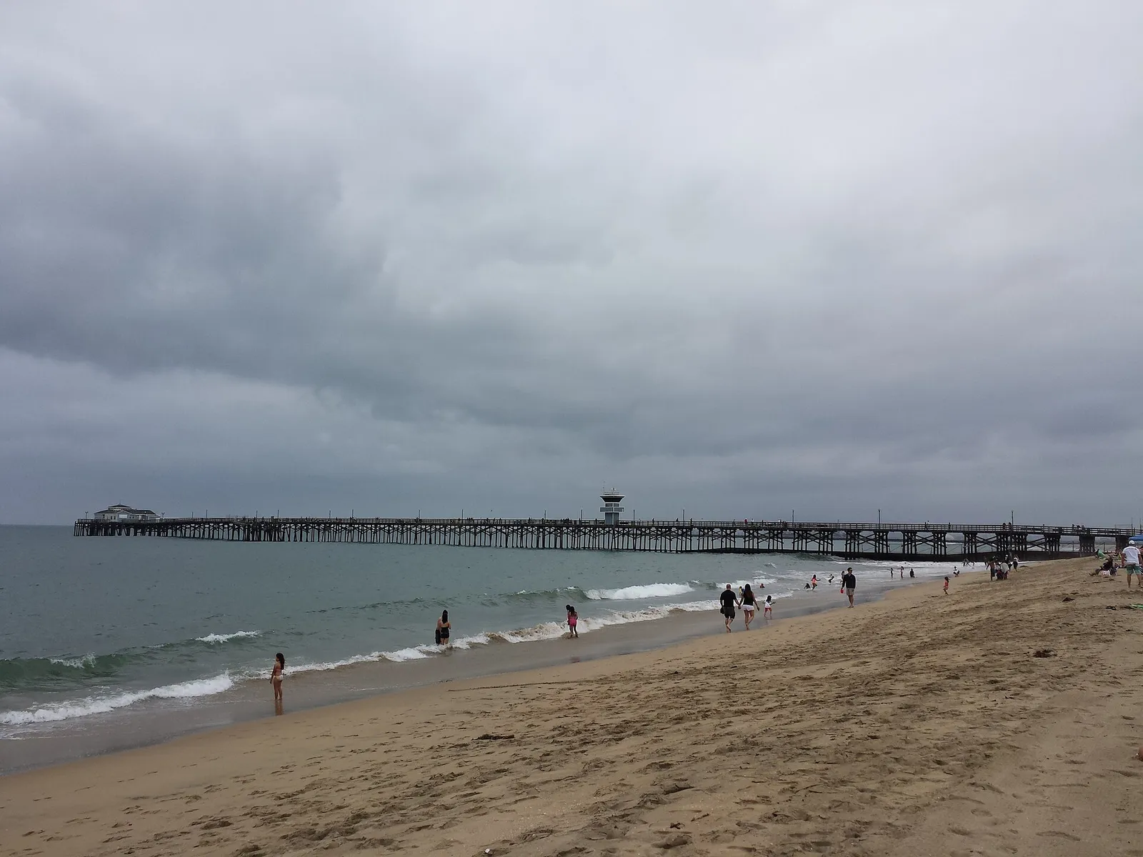 Overcast skies during June Gloom at Seal Beach, California.