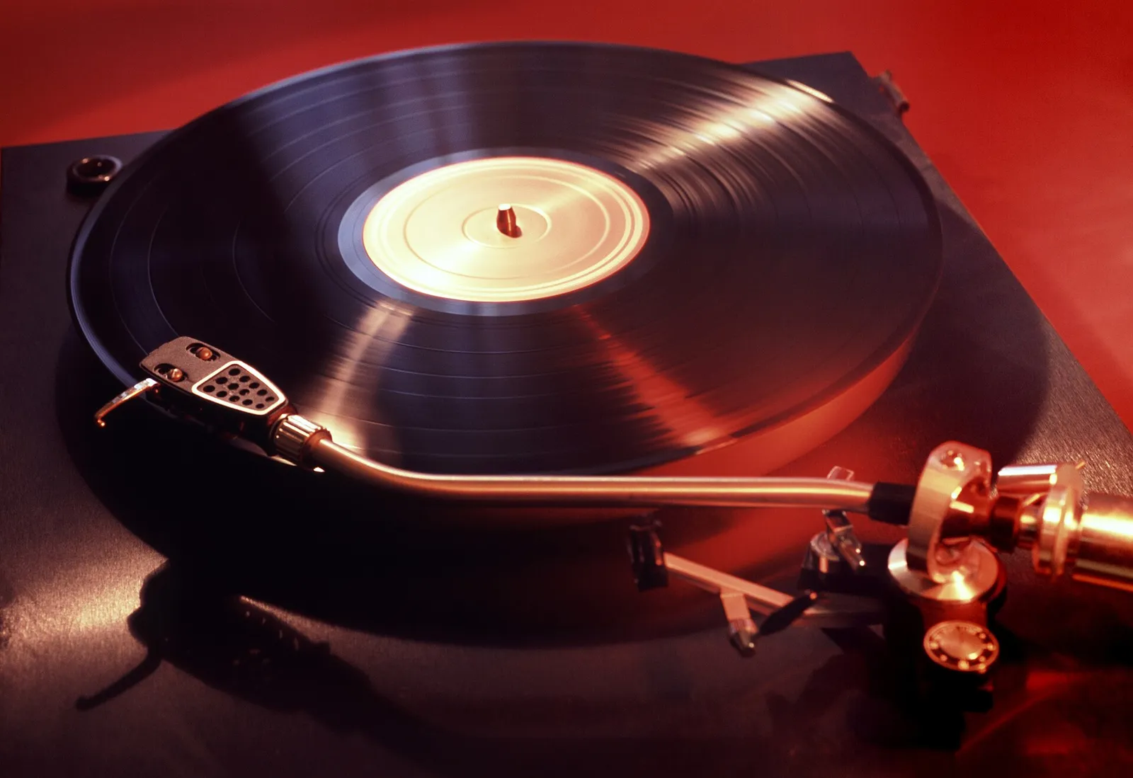A record playing on a turntable.