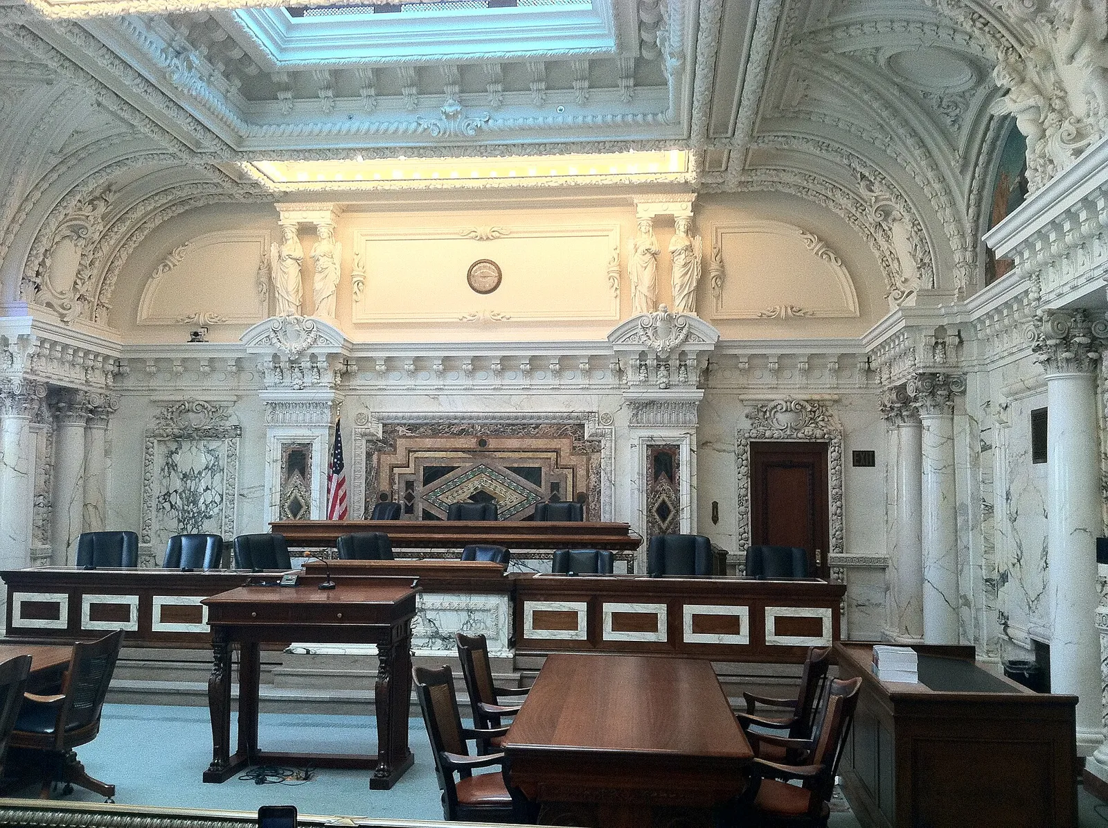 A federal courtroom interior.