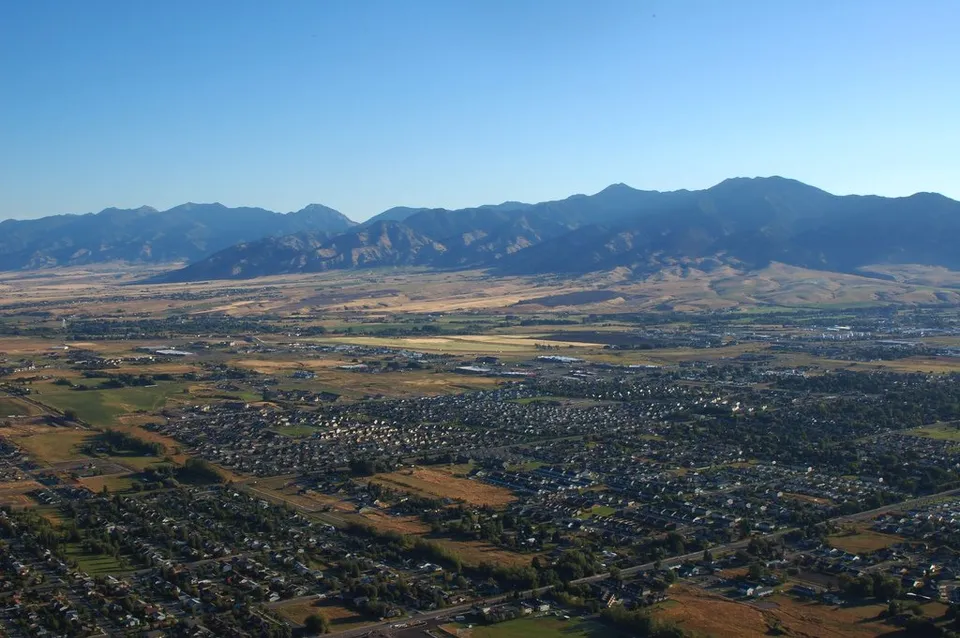 An aerial view of Bozeman, Montana