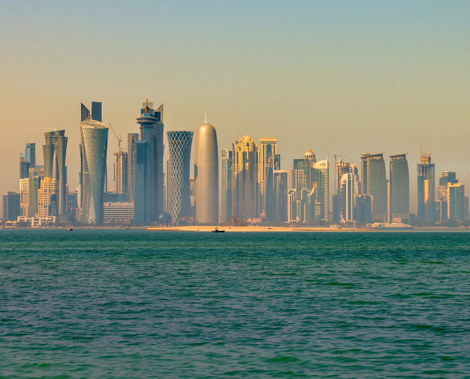 The skyline of Doha, Qatar.
