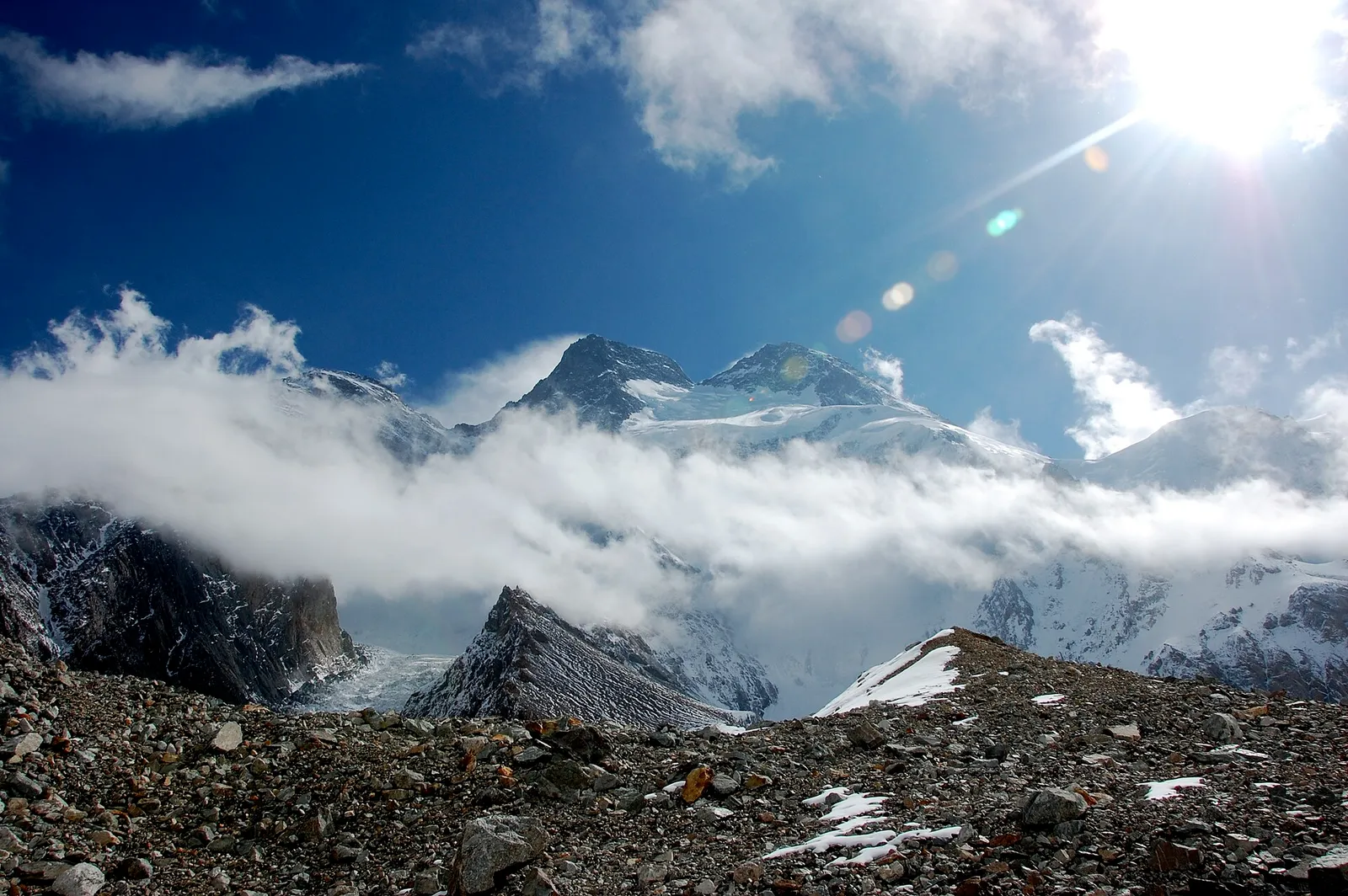 Broad Peak seen from the Godwin-Austen Glacier in Pakistan's Karakoram range