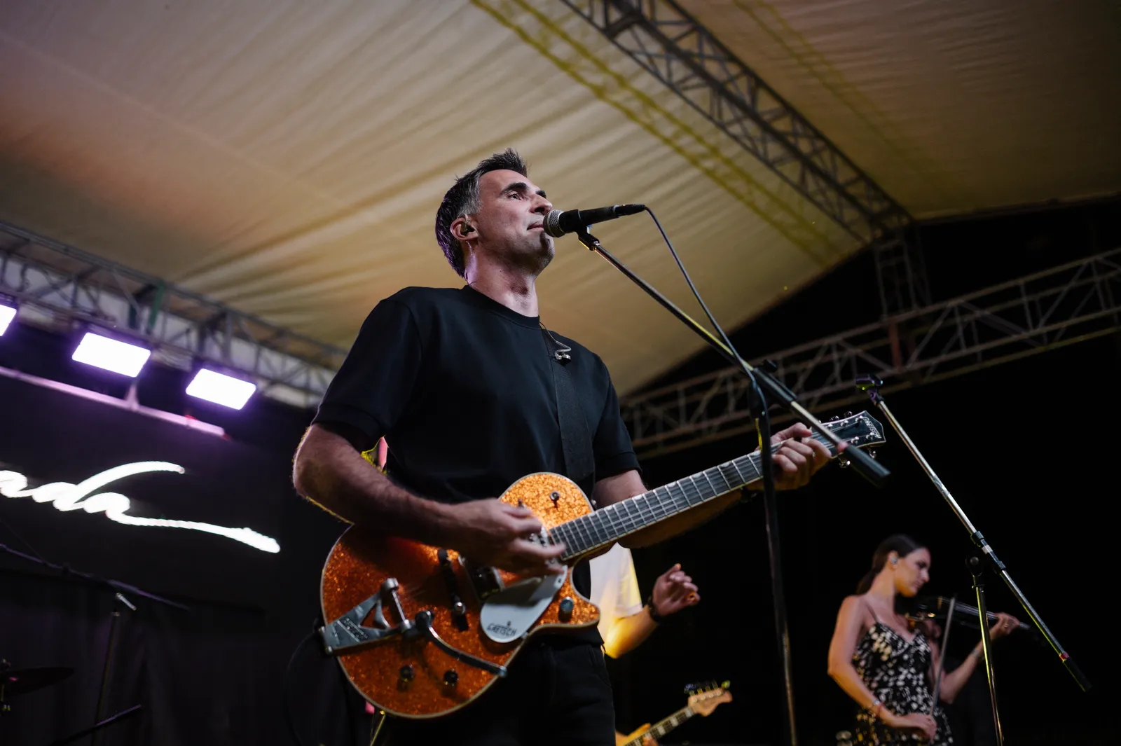 A live concert performance.